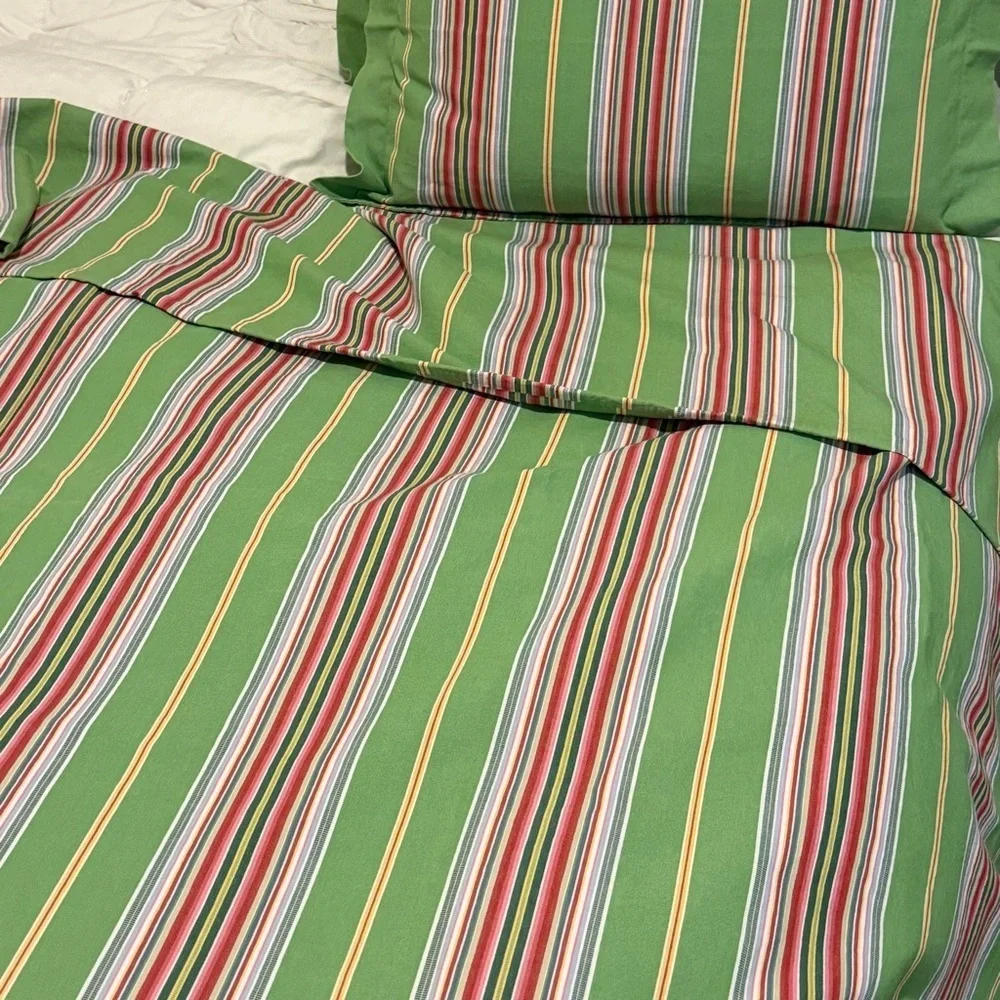 Pottery Barn Newport Stripe Full Queen Duvet Cover & Pair Matching Shams